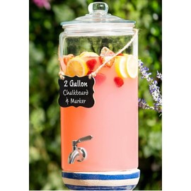 laRaze LeRaze 2 gallon glass, drink dispenser with Glass lid, Marker And Chalkboard