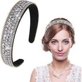 Headband Thick Hairband Cute Black Sparkling Bling Head Wrap 90s Hair Accessories Crystal Diamond Rhinestone Headwear Birthday Easter Party Gifts For Women Bridal (Silvery, One size)