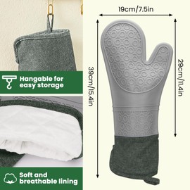 LELE LIFE Extra Long 15.4in Professional Oven Mitts, Heat Resistant Silicone Oven Mitt with Soft Quilted Liner, Non-Slip Oven Hot Mittens Gloves for Kitchen Baking Cooking,Grey