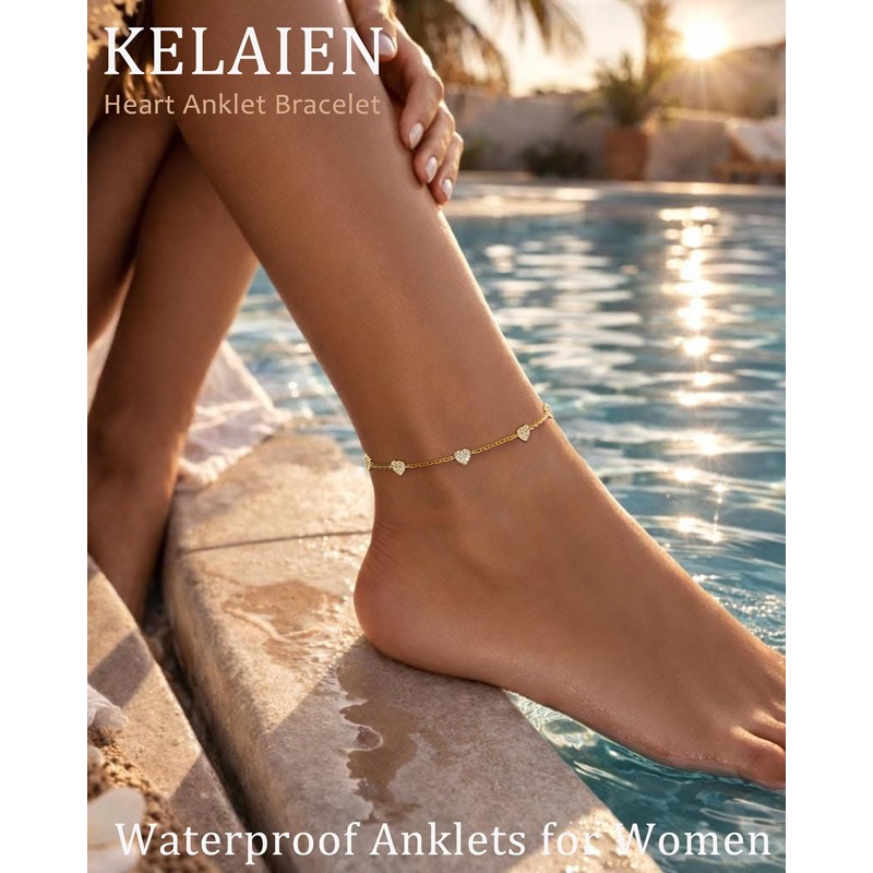 KELAIEN Anklets for Women Waterproof 14K Gold Plated Beach Ankle