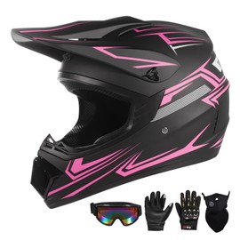 Youth Motocross Kids Dirt Bike Helmets ATV Bump Safty Full Face Motorcycle Helmet Off-Road Mountain Bike Helmet with Goggles Gloves Mask DOT Approved (Pink, Small)
