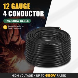 100ft 12/4 12 AWG Portable Power Cable (4 Conductor) - SOOW 600V 12 Gauge Electric Wire for Generator, Portable Lights, RV/EV Car Battery Chargers and M0achinery - 10 Feet Electrical Cord