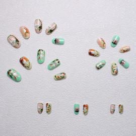 Easter Press on Nails Bunny Stick on Nails Medium Square Fake Nails with 3D Emboss Design Cute Glue on Nails Full Cover Artificial False Nails Reusable Acrylic Nails Kit for Women Girls Kids 24Pcs