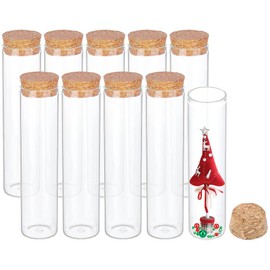 BENECREAT 10 Pack 60ml Glass Test Tube with Cork Stopper Clear Flat Mini Glass Bottles Jars for Lab, Party Favors, Candy, Spices, Beads
