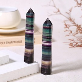 QINJIEJIE Large Fluorite Crystals Tower 4 Inch Healing Stone Crystal Stone Towers 1 Piece Rock Crystal Hexagonal Point Bars Gemstones for Wicca Crystal Grid Reiki Meditation 9-10 cm