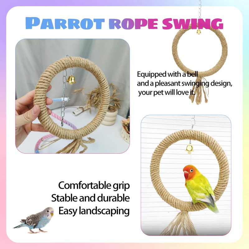 Bird Rope Perch Gradient Bendable 3Pcs Stand Bird Cage Climbing
