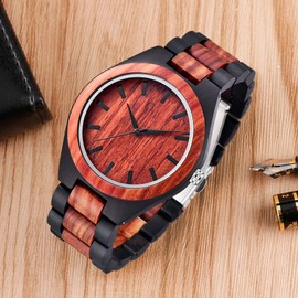 Tiong Brand Wooden Watches Mens with Handmade Colorful Bamboo Wood Watch Analog Date Quartz Wooden Watch for Men