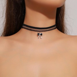 TseenYi Lace Black Choker Necklace Crystal Butterfly Pendant Necklace