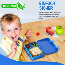 TAKWAY Brotdose Kinder mit Fächern 4+2 - robust & kinderfreundlich - Bento Box Lunchbox für KiTa Schule Kindergarten - Brotbox Vesperbox Jausenbox (blau)