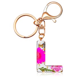 Initial Letter Butterfly Flower Pink Keychain Birthday gifts for Women Girl Backpack Wallet Car Key Cute Bling Keychain, L-pink, keychains