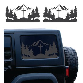 Compatible with Jeep Wrangler JK & JKU (4 Door) 2011 – 2018 | Precut Cross Mountain Forest Window Decals | Proudly Made in The USA | Matte Black (Cross Mountain)