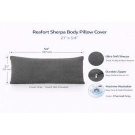 Reafort Sherpa Body Pillow Cover 21" x 54", Plush Fleece Long Body Pillowcase with Zipper Closure, Ultra Soft Fluffy Cozy Decorative Pillow Cover (21"x54" Body Pillow Cover,Charcoal Grey)