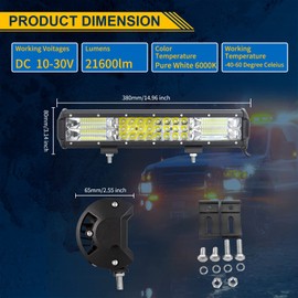 AUXTINGS 15 inch 216W Triple Row Spot Flood LED Light Bar Waterproof LED Work Driving Lights for Off Road Jeep ATV AWD SUV 4WD 4x4 Pickup
