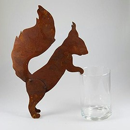 Garden Decoration Rust Effect Small Patina Animal: Squirrel to Lean on Height 35 cm