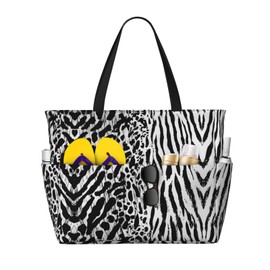 NLZI Beach Bag for Women Leopard Print Beach Tote Bag Waterproof Sandproof Large Bags with Zipper Big Capacity for Travel