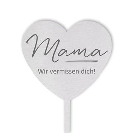Dolorino Grave Stake Heart "Wir vermissen Dich", Grave Decoration, in Love for a Beloved One, a Weatherproof Reminder Made of Stainless Steel, 28 cm (Mum)