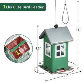 Small Metal Bird Feeders for Outdoors, Cute House Shape Bird Feeder with Window Design, Garden Terrace Hanging Birdfeeder for Finch Sparrow Warblers Little Birds - Premium Green
