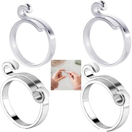 Adjustable Knitting Loop, 4 Pieces Crochet Ring, Metal Woven Rings, Silver Crochet Loop Ring, 2 Styles, Opening Thimble Yarn Holder Loop Ring, for Hand Knitting and Crafts