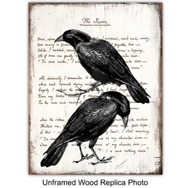 The Raven Edgar Allan Poe - Gothic Home Decor - Rustic Vintage Crow Home Decoration for Living Room, Office, Bedroom - Cool Unique Gift - Creepy Hipster Goth, Wicca, Wiccan, Occult Poster Print Set