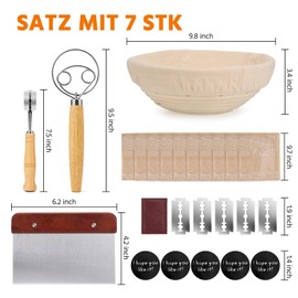 REMEIT Proofing Basket Set, Round Proofing Basket (10 Inches), Proofing Basket Bread. The Sourdough Starter Set also includes some bread baking accessories such as Danish whisk, dough scraper metal