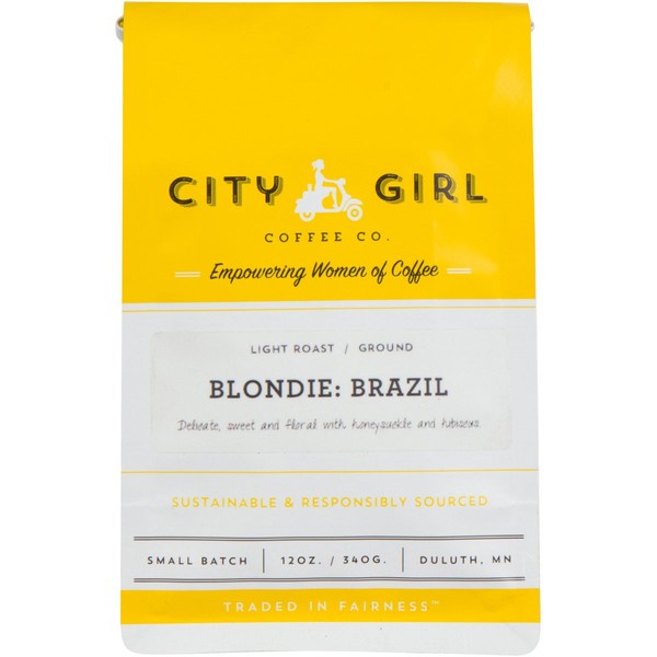City Girl Coffee 'Blondie Brazil' Single Origin GROUND, Light Roast, 12 oz Resealable Bag, Sourced from Women-Owned Farms