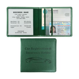 Augeny Car Registration and Insurance Holder, 5.11''×5.52'' Essential Auto Glove Box Organizer for Card, Document, Driver License, Vehicle Interior Accessories for Most Cars (Dark Green)