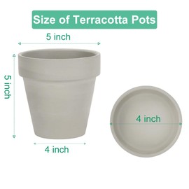 vensovo Grey Terra Cotta Pots with Saucer - 6 Pack 5 Inch Clay Pot Ceramic Pottery Planter Cactus Flower Pots Succulent Pot Drainage Hole, Great for Plants, Crafts and Wedding Favor