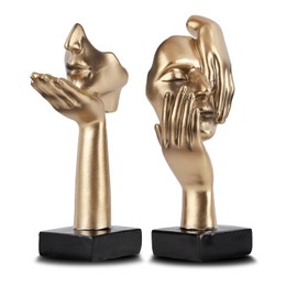 2 Piezas de Estatua de Pensador, Escultura de Arte Abstracto Negro Dorado, decoración Moderna del hogar, decoración de computadora, Regalo de Navidad de Año Nuevo (2 Piezas Doradas)