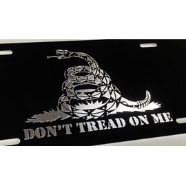 Engraved Don't Tread ON ME Car Tag Silver Diamond Etched on Black Aluminum Vanity Front License Plate