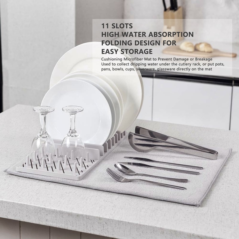 Dish Drying Mat with Rack Water Absorption Folding Design Dish