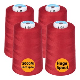 Simthread All Purpose Sewing Thread from 100% Spun Polyester for Serger, Overlock, Merrow, Quilting Sewing 4 Big Cones of 5000M (5500 Yards) Each - 40S/2 Red
