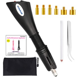 Hot Fix Tool with 10000 Rhinestones and 300 Pearls for Blinging Clothes, Fabric, Clothing, Leather, Hotfix Bedazzler Kit with 6 Tips, Stand, Gift Box, Manual, Glove, Stencils, Tray, Tweezers, Picker