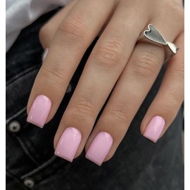 MABKJLF Pink Short Square Press-on False Nails, 24 Pcs (12 Sizes), Glossy, Full Cover, Light Pink, Solid Color, Acrylic, 24 Fl Oz (Pack of 1)