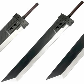 42.5" or 57" Final Version Fantasy PU Foam Zweihander Broad Sword with Inner Core for Video Game, Cosplay Costume Prop, Collection, Gift. Silver, Black