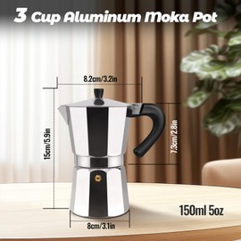 Vaolvpant 3 Cup Aluminum Moka Pot Classic Stovetop Espresso Coffee Maker 150ml 5oz Coffeemaker Percolator Mocha Pot Greca Coffee Maker Cafe Makers for Italian and Cuban Café Brewing Silver