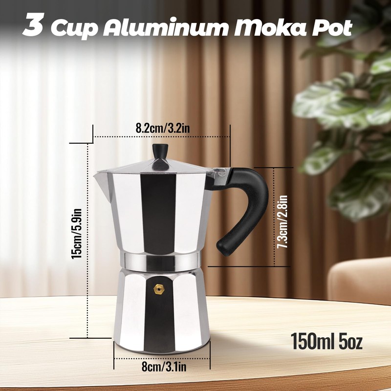 Vaolvpant 3 Cup Aluminum Moka Pot Classic Stovetop Espresso Coffee