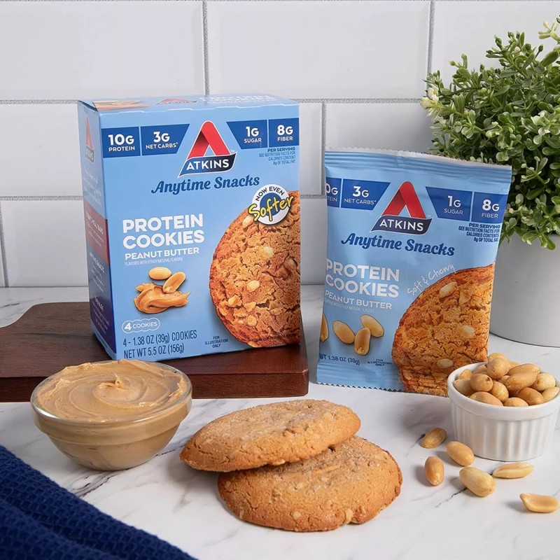 Atkins Peanut Butter Protein Cookie, Protein Dessert, Rich in Fiber,