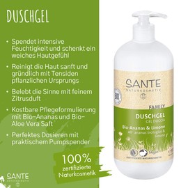 Sante Natural Cosmetics Shower Gel, Organic Pineapple and Lemon 950 ML