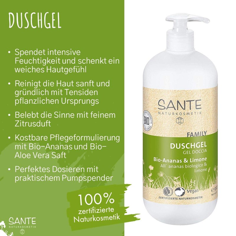 Sante Natural Cosmetics Shower Gel, Organic Pineapple and Lemon 950