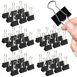 Medium Binder Clips, 144 Pack, 1-1/4 Inch, 1.25 Inch, Standard 32mm, Black, Capacity 0.6 Inch, Metal Paper Clips, Fold Clamp, Office Clips, School & Home Use