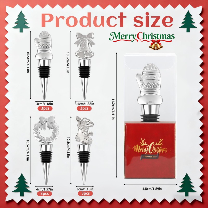 12PCS Christmas Wine Bottle Stoppers Set for Holiday Decoration Christmas