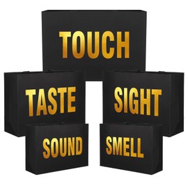 Kolldenn 5 Senses Gift Bags for Him 3 Assorted Sizes Taste Touch Hear Smell Sight Five Senses Black Paper Gift Bags with Ribbon Handles for Wedding Birthday Christmas Valentine, 2m, 2l and 1xl Size
