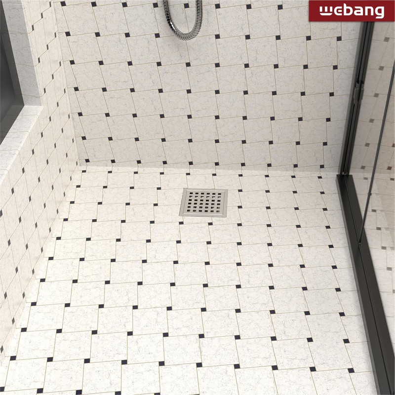 WEBANG 4 Inch Square Shower Floor Drain with Flange,Quadrato Pattern