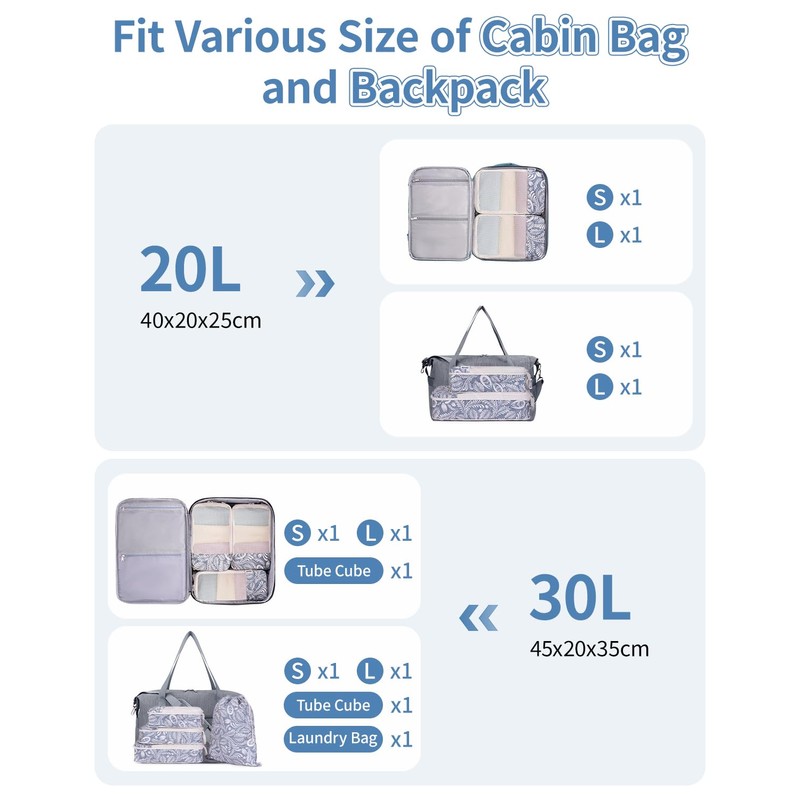 Narwey 6 Set Compression Packing Cubes for Backpack and Suitcases,