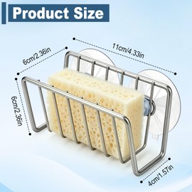 Sponge Holder for Kitchen Sink, Stainless Steel Sink Caddy with Strong Suction Cups, Rustproof Suction Sponge Holder Organizer for Sponge, Scrubber & Brush – Silver