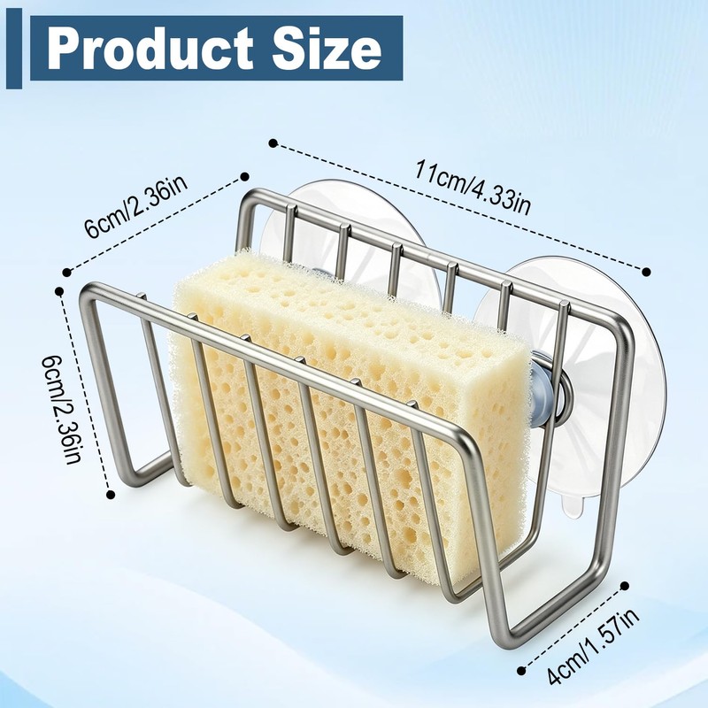 Sponge Holder for Kitchen Sink, Stainless Steel Sink Caddy with