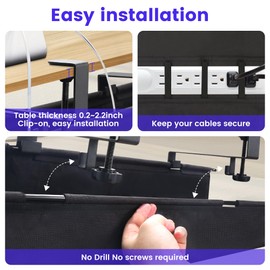 SKYROSEXSDCT Under Desk Cable Management Tray, Clamp-On Cord Organizer，No Drilling Required, Holds Up to 22 lbs, for Cords, Routers, Power Strips (Black, 41.4inch)