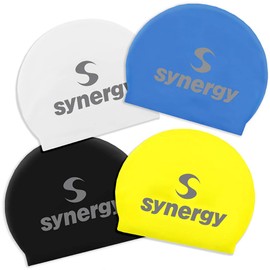 Synergy Latex Swim Caps 4-Pack (Black/Blue/White/Yellow 4-Pack)