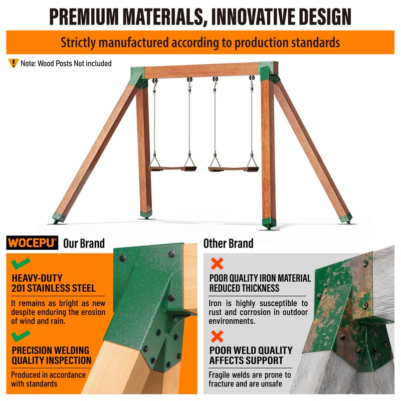 WOCEPU 201 Stainless Steel Swing Set Bracket 2pcs A-Frame Brackets