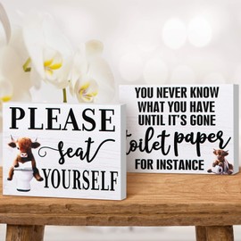 Jetec 2 Pieces Funny Farmhouse Bathroom Decor You Never Know What You Have Until It's Gone Toilet Paper Sign Please Seat Yourself Sign Humor Toilet Box Plaque for Decoration, 4 x 5 Inch(Classic White)